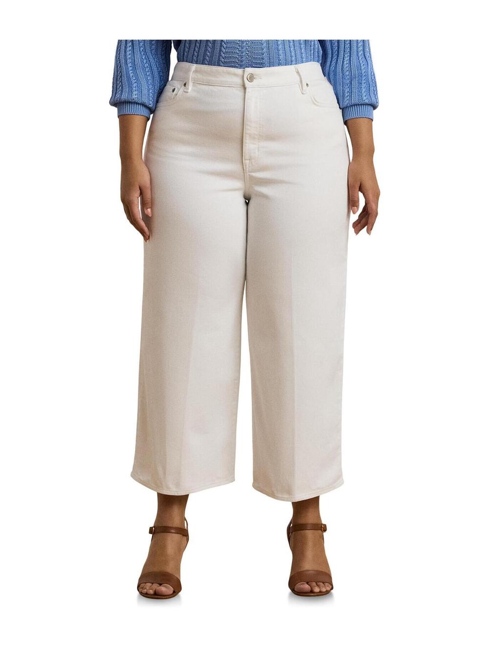 Lauren Ralph Lauren Plus Size High-Rise Wide-Leg Cropped Jeans White Wash 22 - Picture 1 of 3